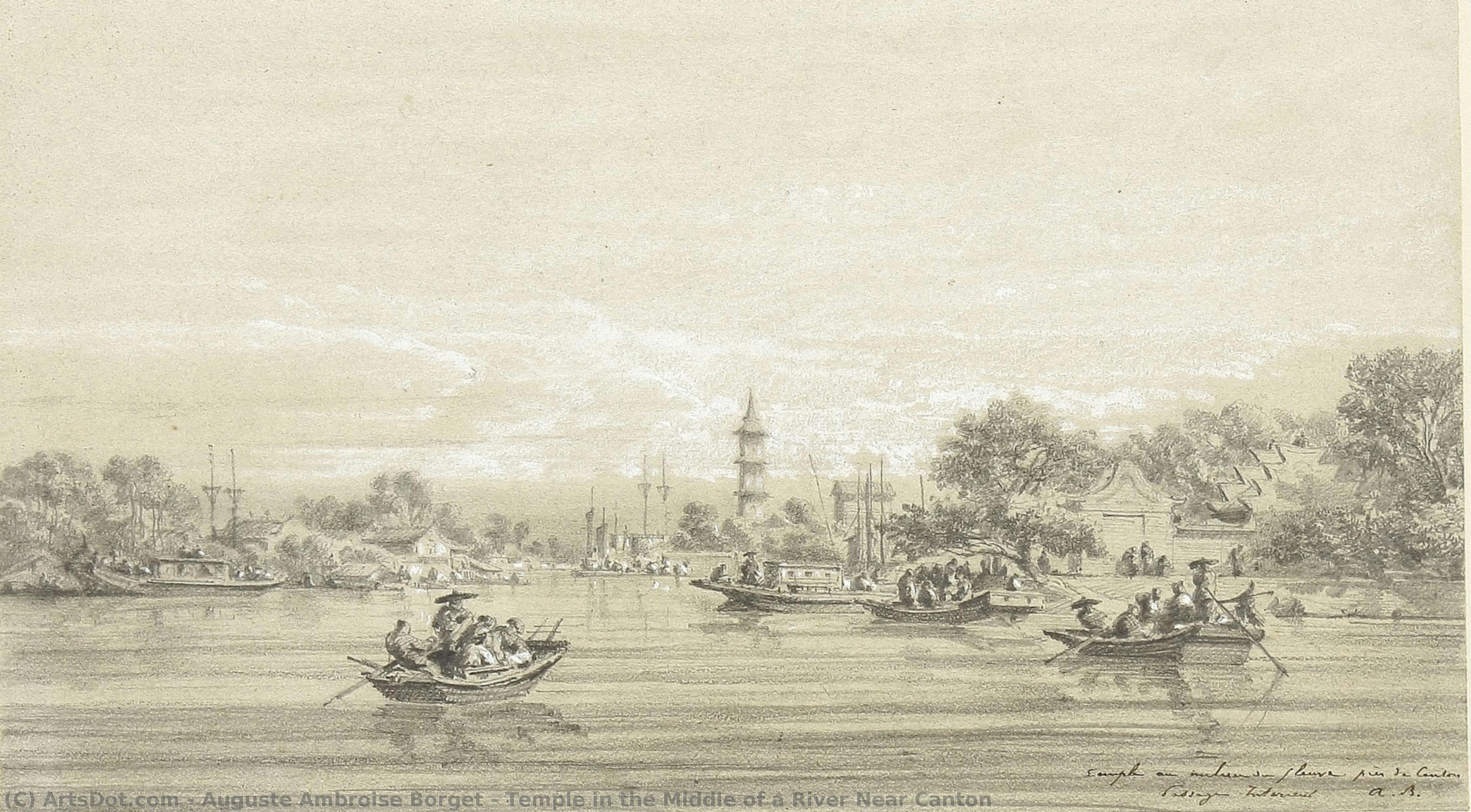Temple In The Middle Of A River Near Canton — Auguste Ambroise Borget
