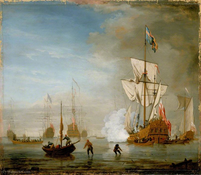 An English Ketch Rigged Yacht, Thought To Be The 'isabella', With Other Ships And Vessels Near The Shore — Peter Monamy