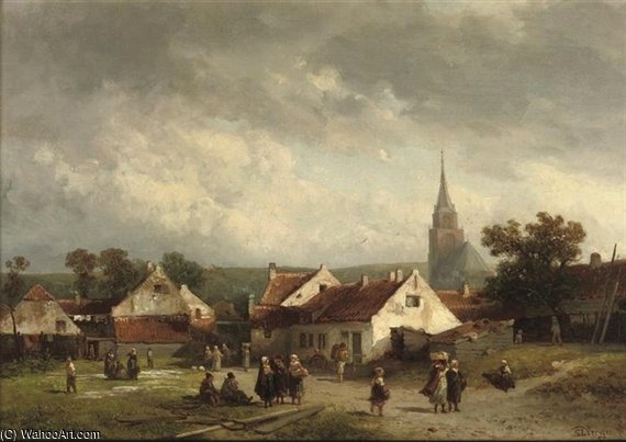 A View Of Scheveningen With Figures Strolling — Salomon Leonardus Verveer