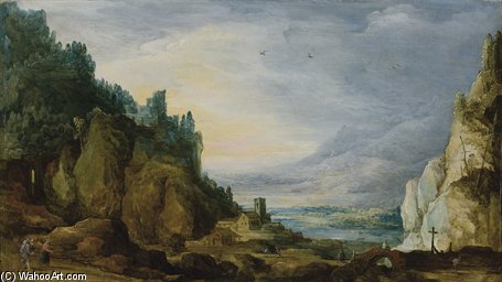 Paysage Montagneux Avec Un Village Et Des Voyageurs — Joos De Momper