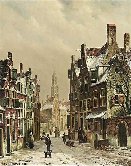 A Snowy Street Scene — Oene Romkes De Jongh