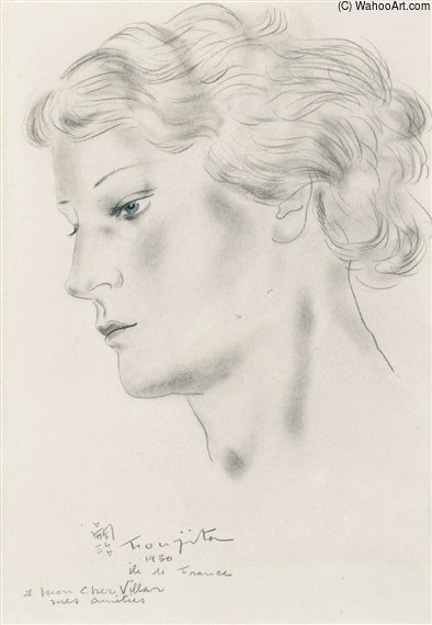 Portrait De Jeune Femme Aux Yeux Bleus — Léonard Tsuguharu Foujita