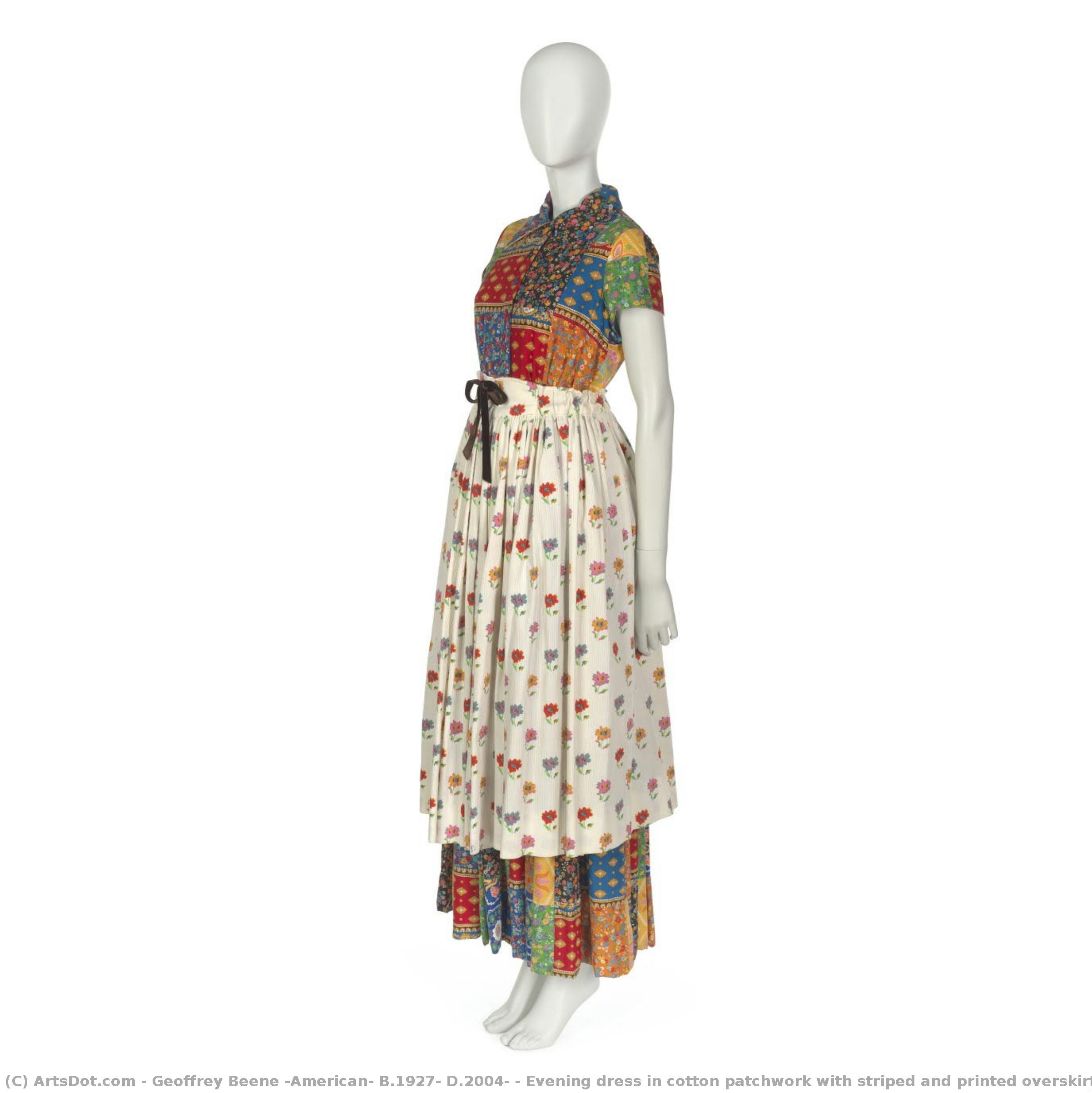 Evening Dress In Cotton Patchwork With Striped And Printed Overskirt — Geoffrey Beene (american, B.1927, D.2004)