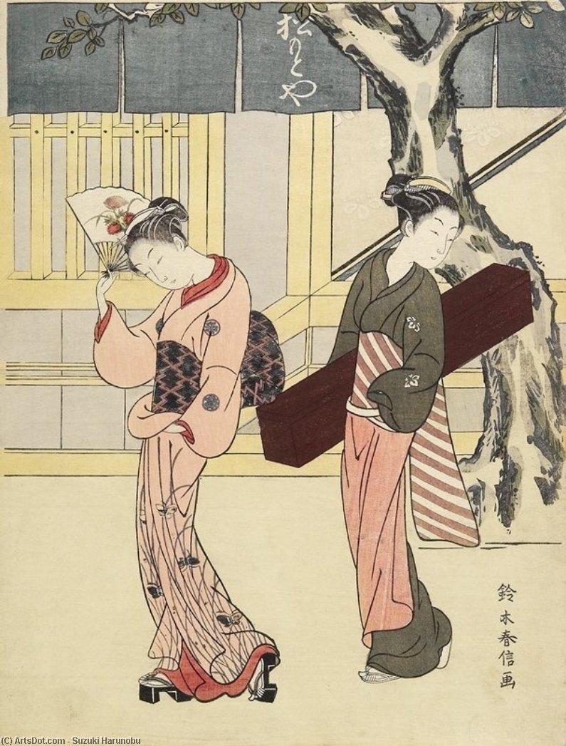 Entertainer And Her Attendant In Front Of Matsumoto-ya — Suzuki Harunobu