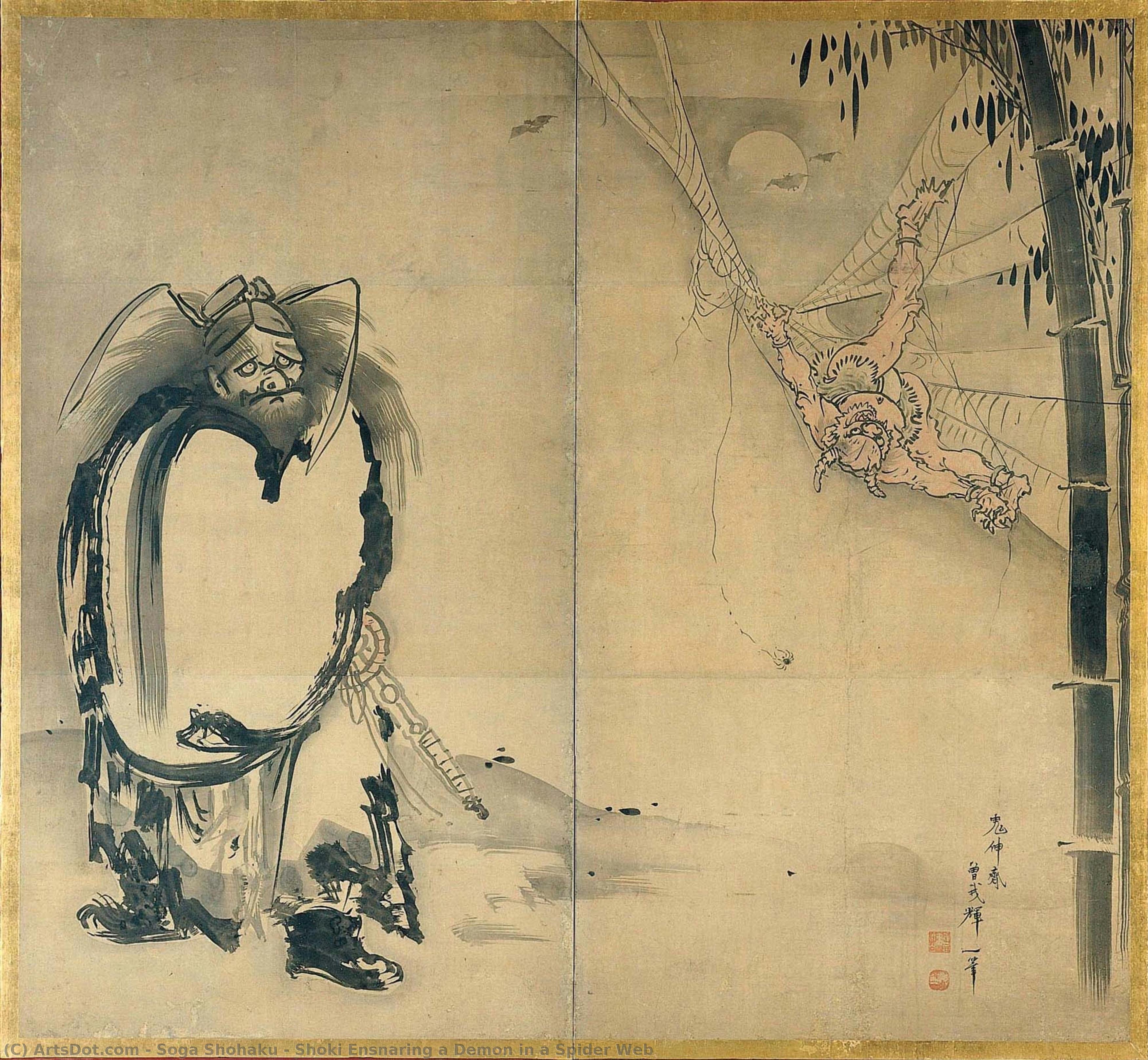 Shoki Atrapando A Un Demonio En Una Telaraña — Soga Shōhaku