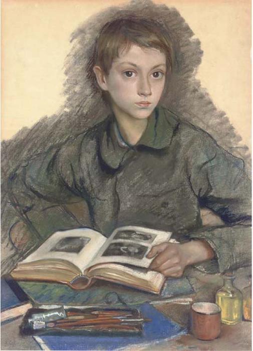 Portrait Of Aleksandr Serebriakov Studying An Album — Zinaida Serebriakova