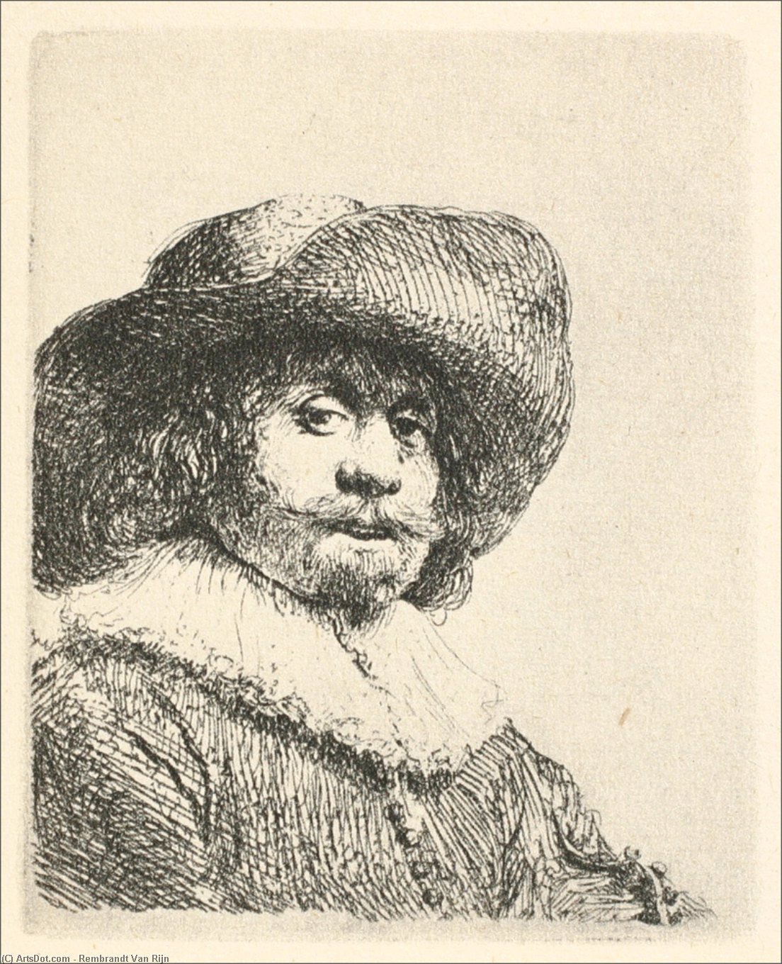 Ein Porträt Eines Mannes Mit Einem Breiten Hut Und Einer Rüsche — Rembrandt Van Rijn