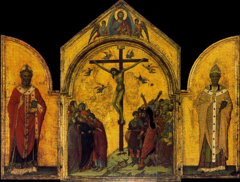 Crucifixión Con San Nicolás Y San Gregorio — Duccio Di Buoninsegna