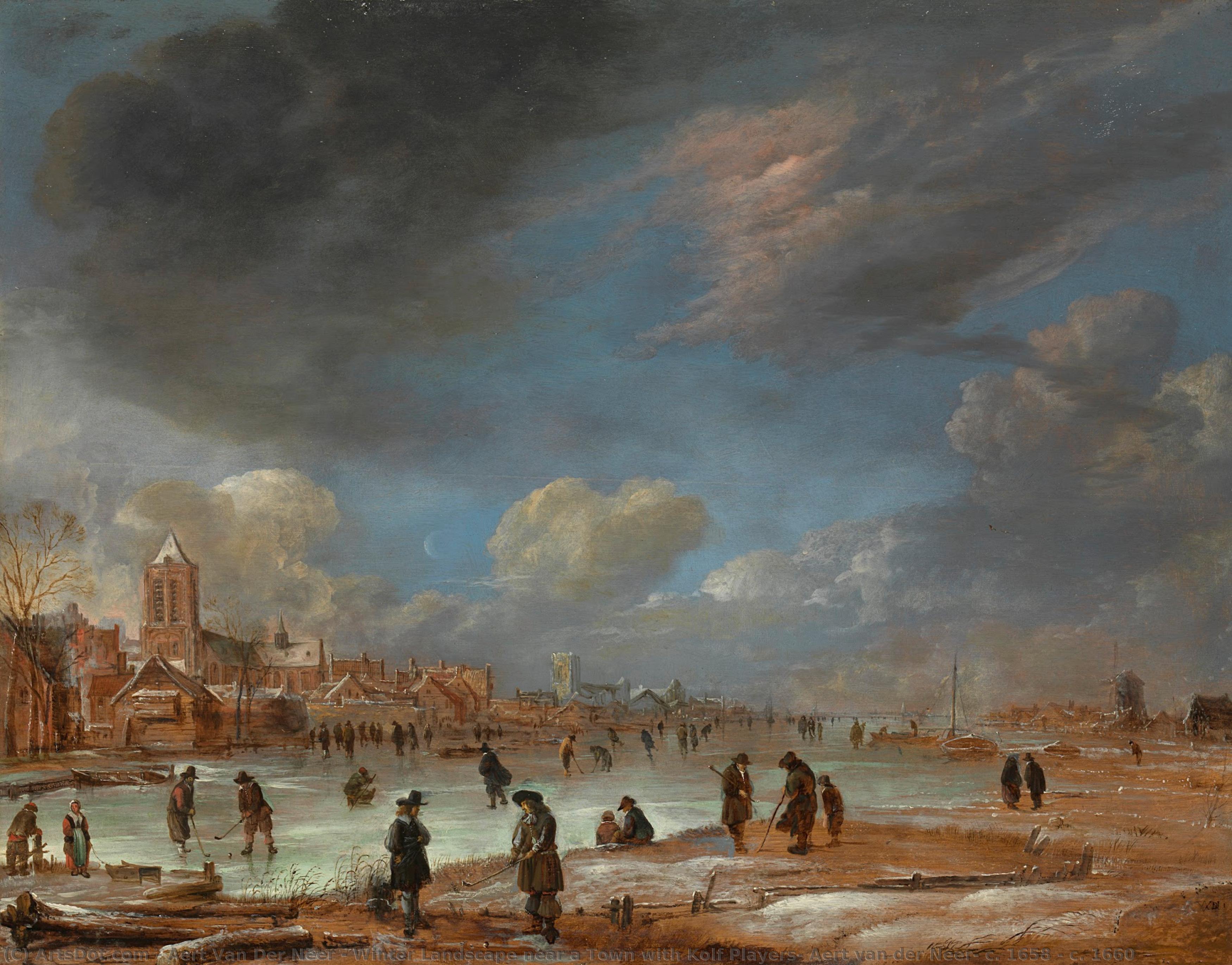 Winter Landscape Near A Town With Kolf Players, Aert Van Der Neer, C. 1658 - C. 1660 — アールト・ファン・デル・ネール