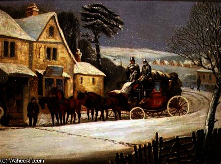 Winter Scene With The Royal Mail Halted At An Inn — Samuel Henry Gordon Alken