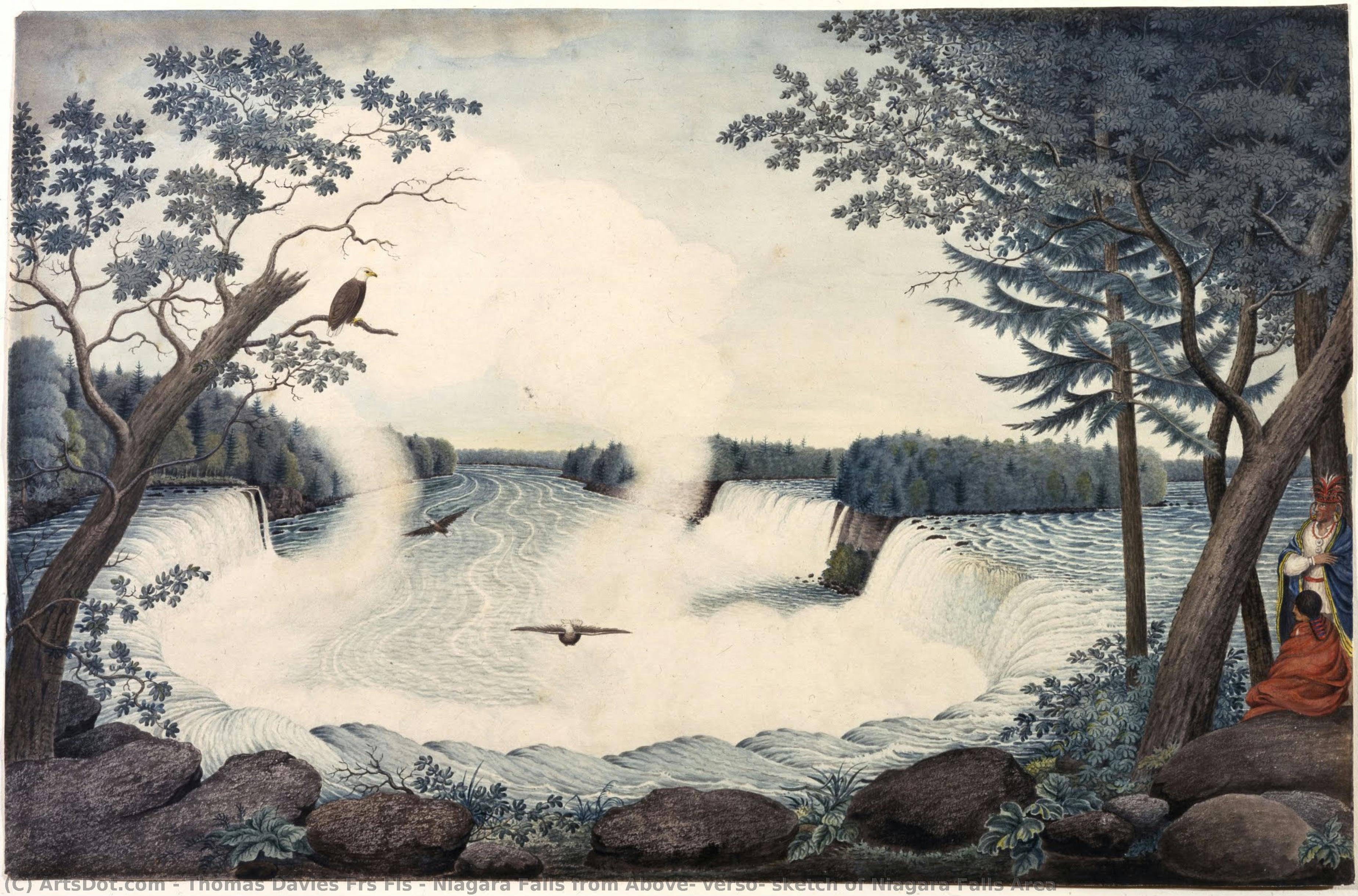 Niagara Falls From Above; Verso: Sketch Of Niagara Falls Area — Thomas Davies Frs Fls