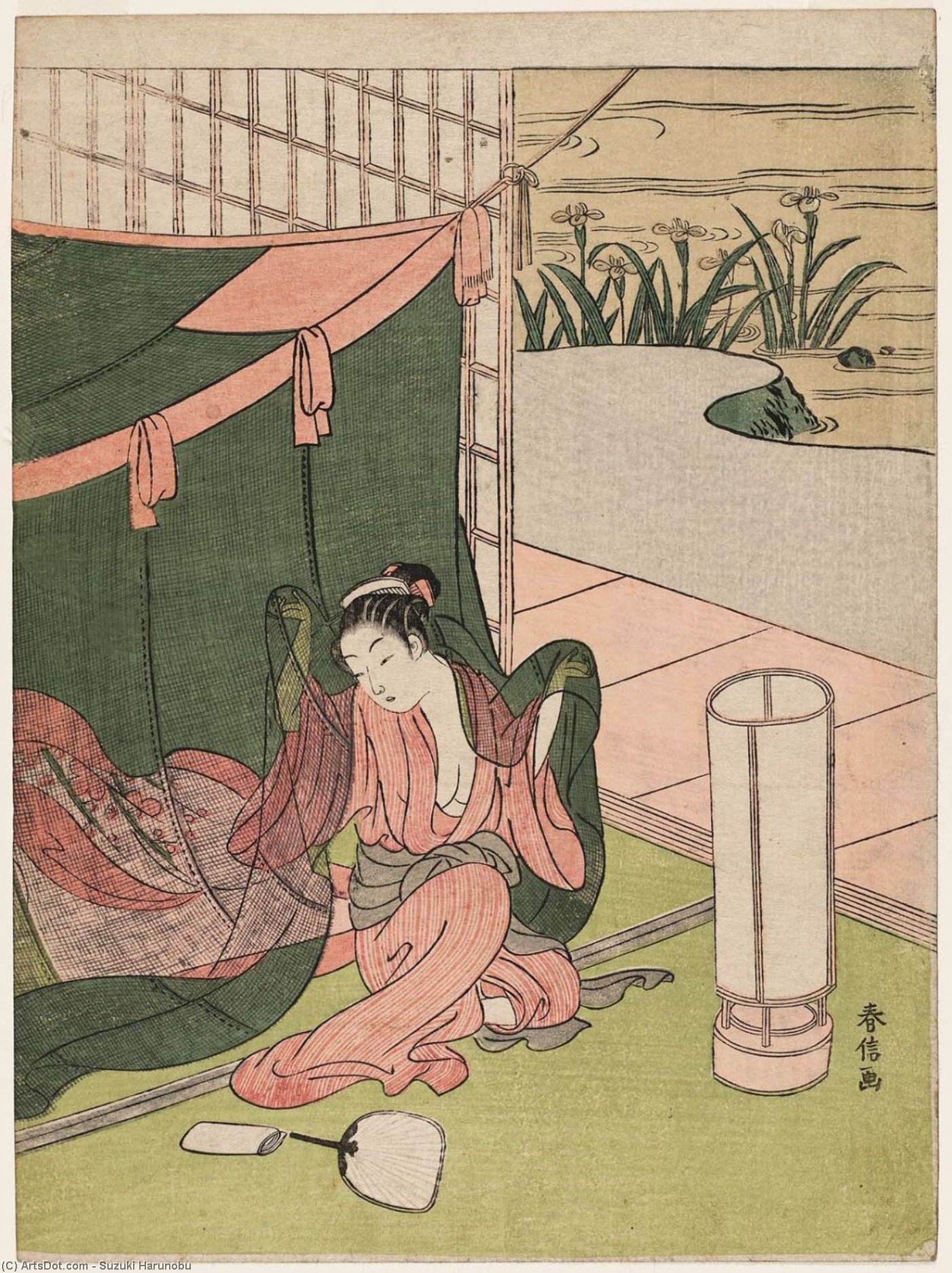 Young Woman Emerging From Mosquito Net — Suzuki Harunobu