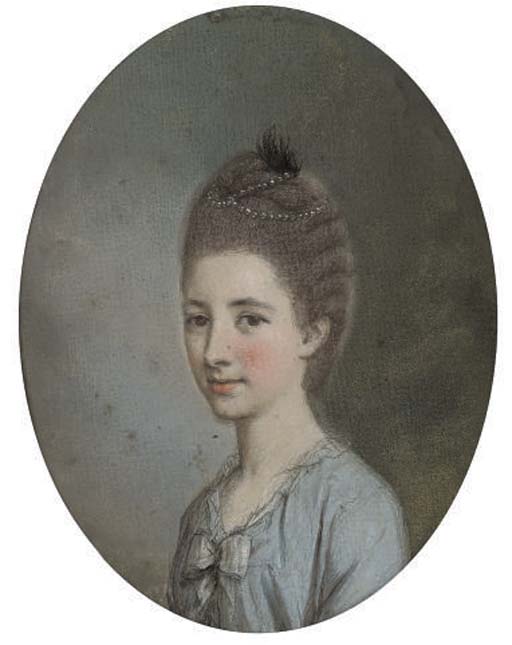 Portrait Of A Lady, Bust-length, With A Beaded Headdress — Hugh Douglas Hamilton
