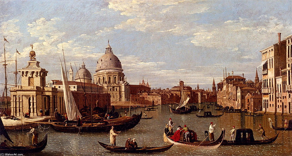 View Of The Grand Canal And Santa Maria Della Salute With Boats And Figures In The Foreground, Venice — Canaletto