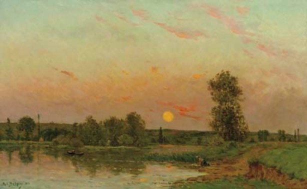 Fisherman On A River Bank — Hippolyte Camille Delpy