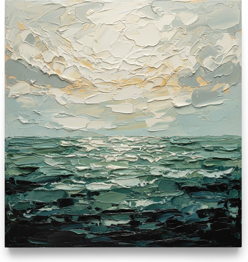 Ephemeral Horizons: A Monumental Study Of Turbulent Seas And Ethereal Impasto Skies — David Moreau