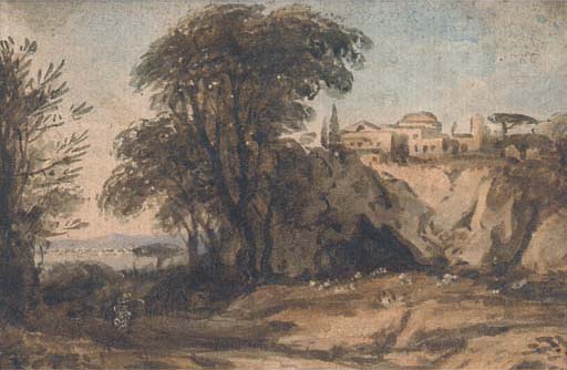 Sheep Grazing Before A Hillside Village On The Coast — John Varley I (the Older)