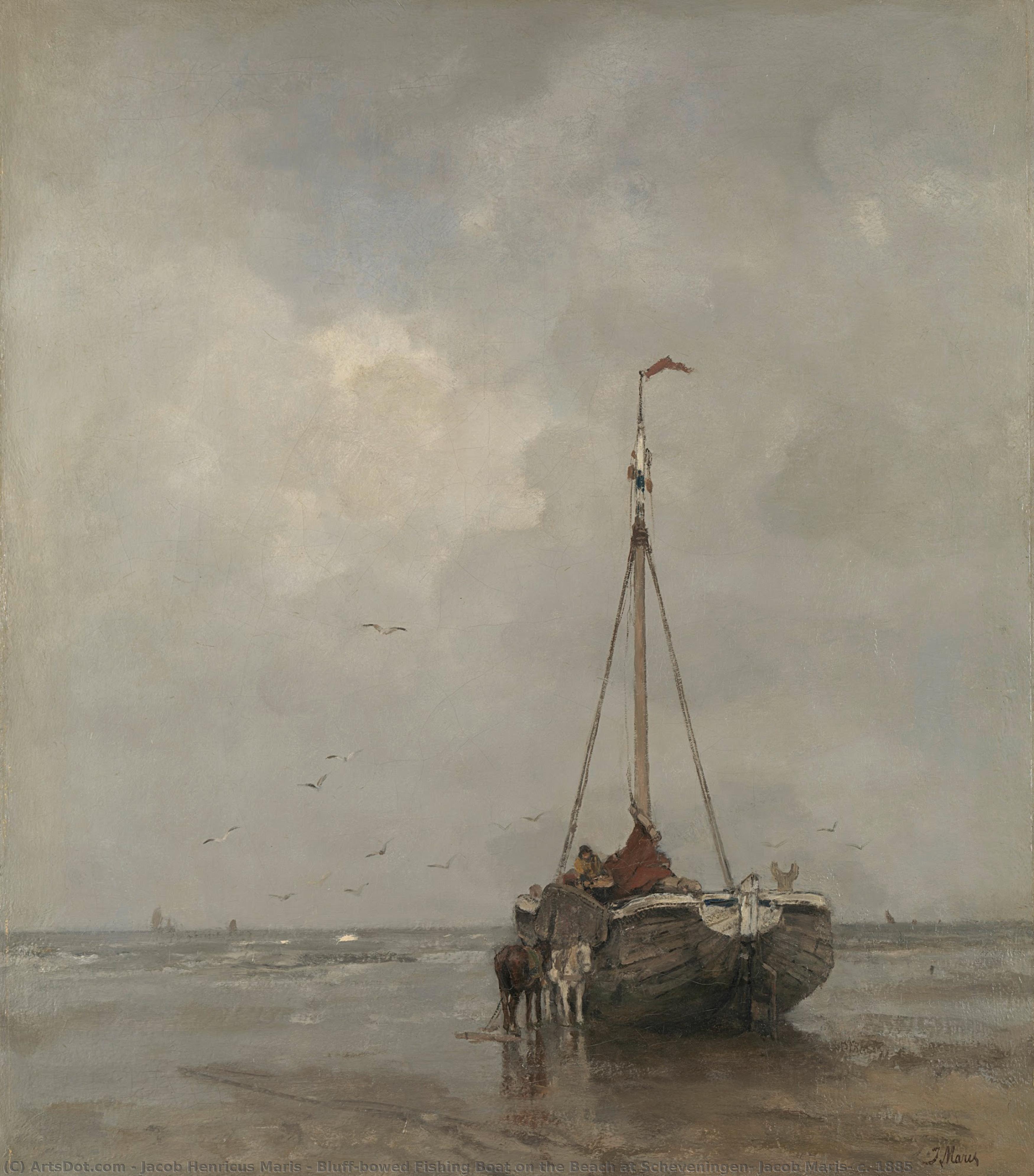 Bluff-bowed Fishing Boat On The Beach At Scheveningen, Jacob Maris, C. 1885 — Jacob Henricus Maris