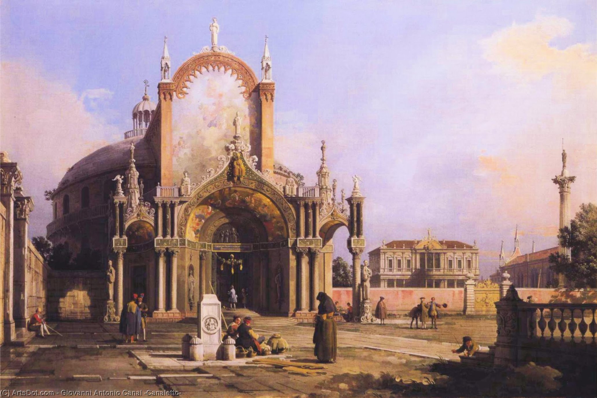 Capriccio Of A Round Church With An Elaborate Gothic Portico In A Piazza, A Palladian Piazza And A Gothic Church Beyond — Canaletto