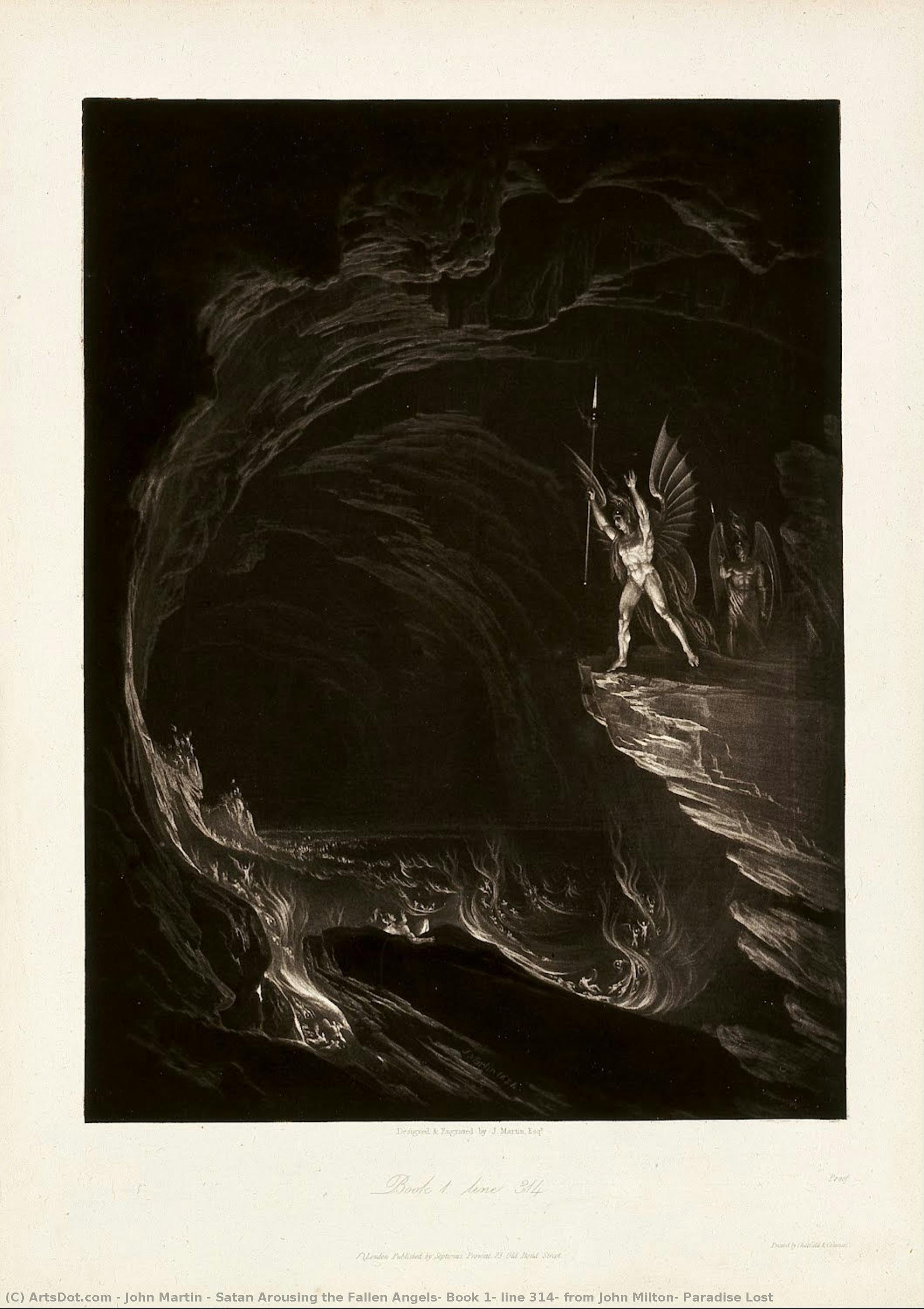 Satan Arousing The Fallen Angels, Book 1, Line 314, From John Milton, Paradise Lost — Džon Martin