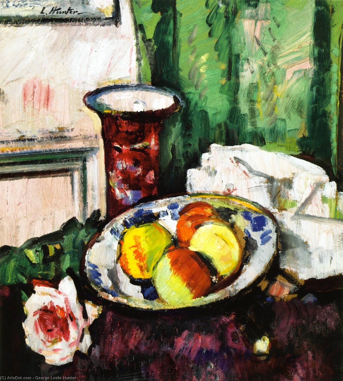 Still Life With Apples And A Pink Vase — George Leslie Hunter