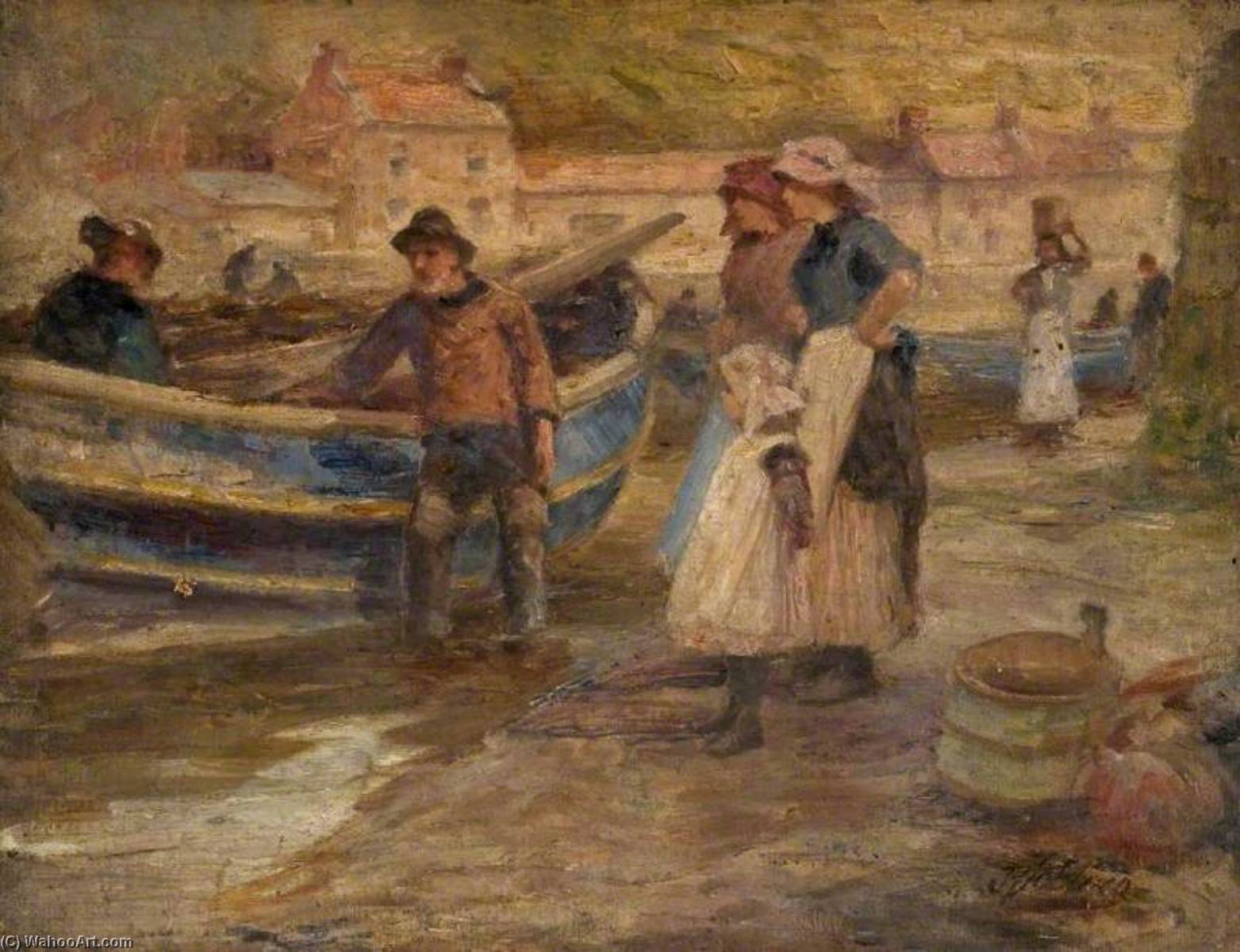 Harbour Scene With Fishermen — Robert Jobling