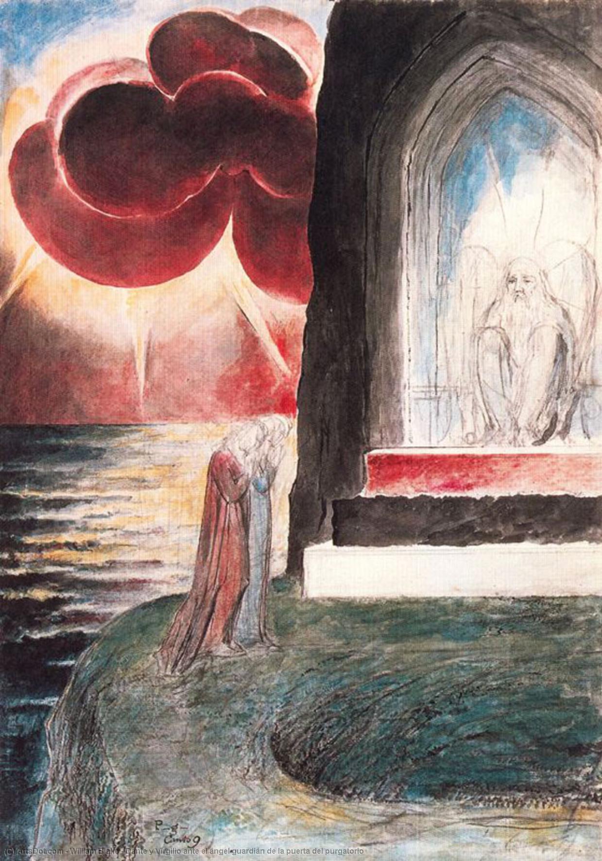 Dante Und Vergil Vor Dem Schutzengel Des Purgatoriumstors — William Blake