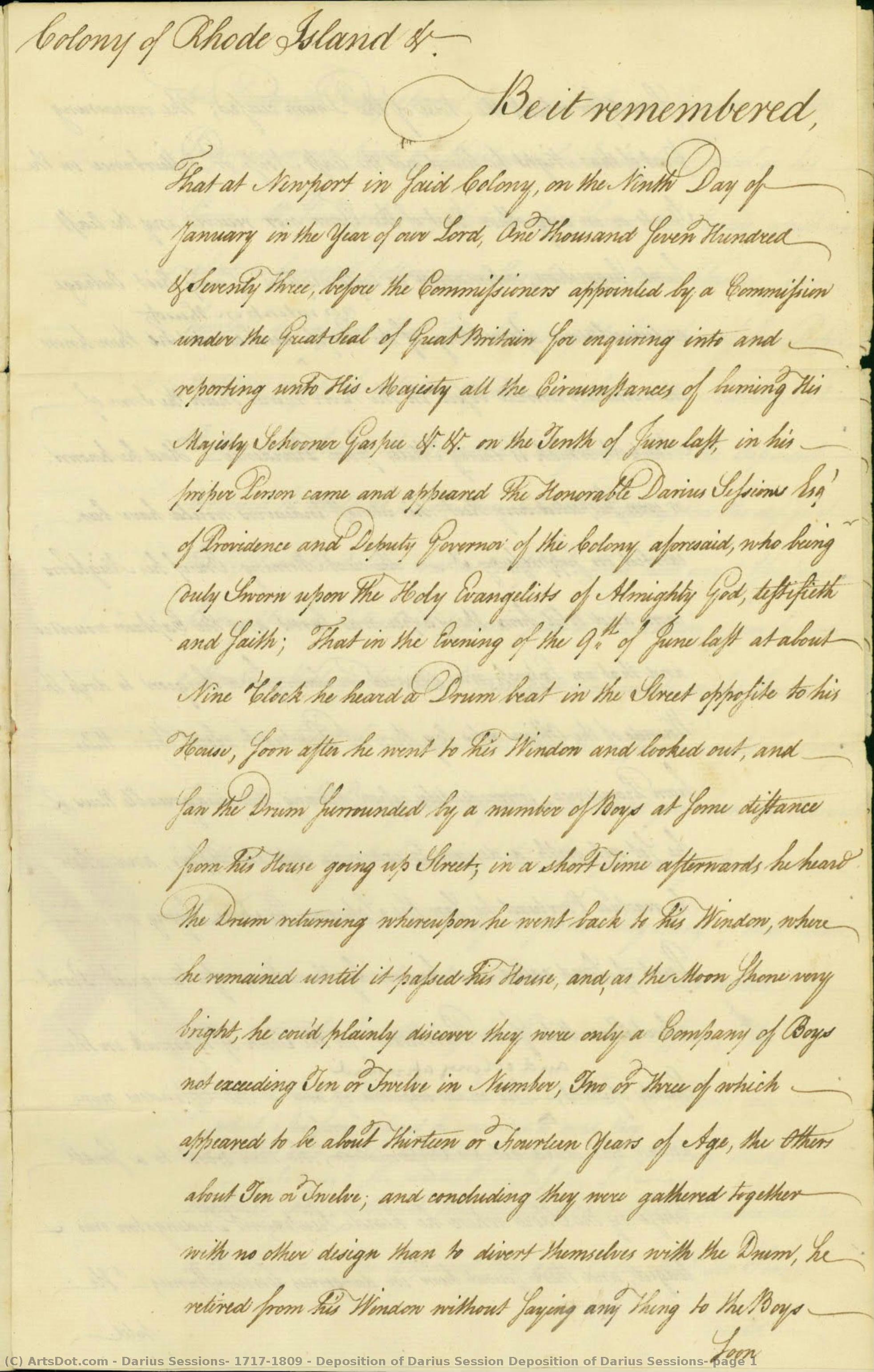 Deposition Of Darius Session Deposition Of Darius Sessions, Page 1 — Darius Sessions, 1717-1809
