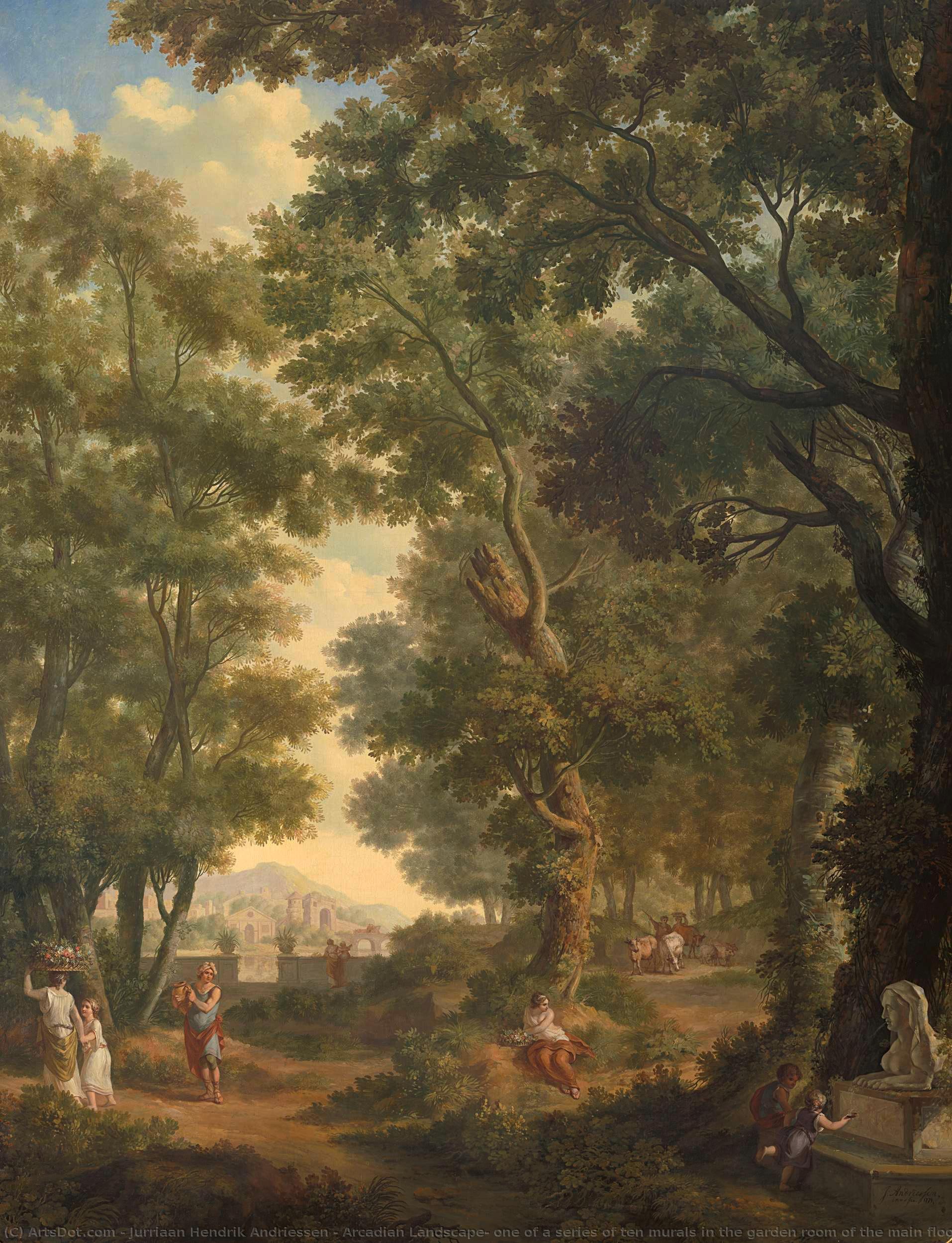 Arcadian Landscape, One Of A Series Of Ten Murals In The Garden Room Of The Main Floor Of The Amsterdam House Herengracht 524, Jurriaan Andriessen, 1771 — Jurriaan Hendrik Andriessen