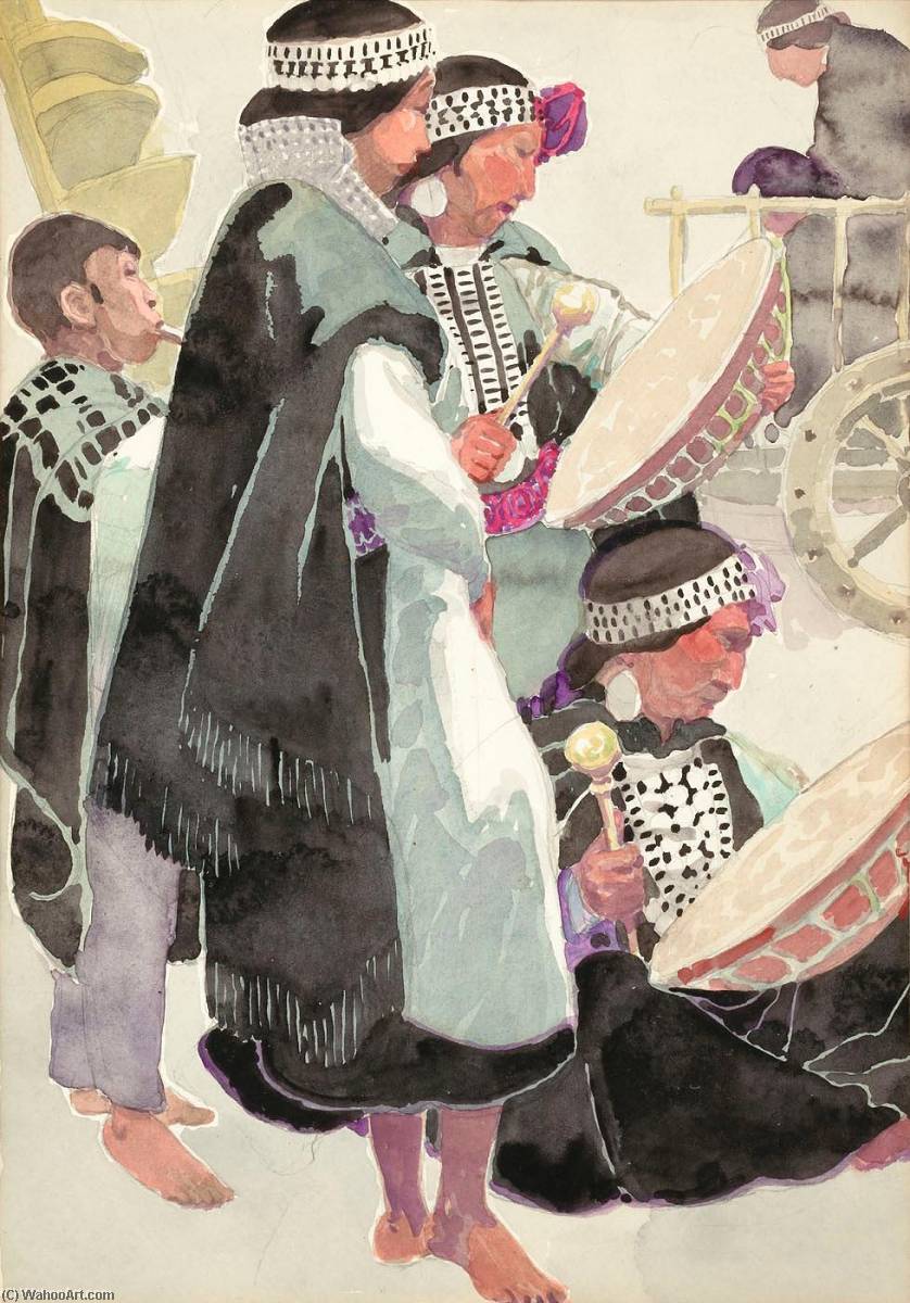 Men And Women With Native Drums, Chile — Carl Folke Sahlin