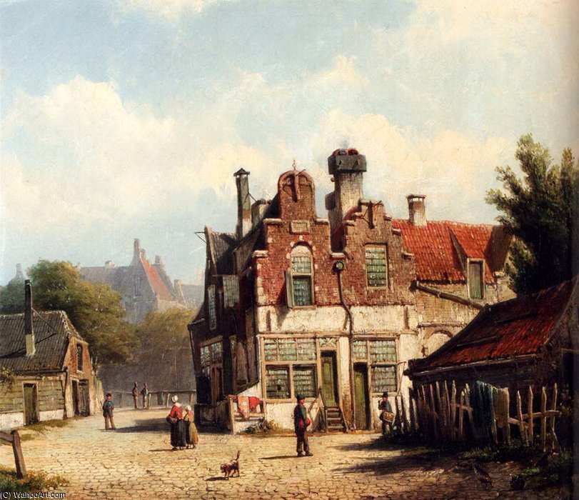 Houses Along A Village Street In Summer — Willem Koekkoek