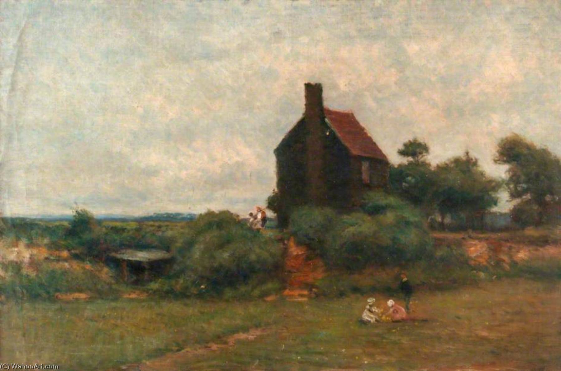 Cottage With Children Picking Flowers — Wilfred Williams Ball