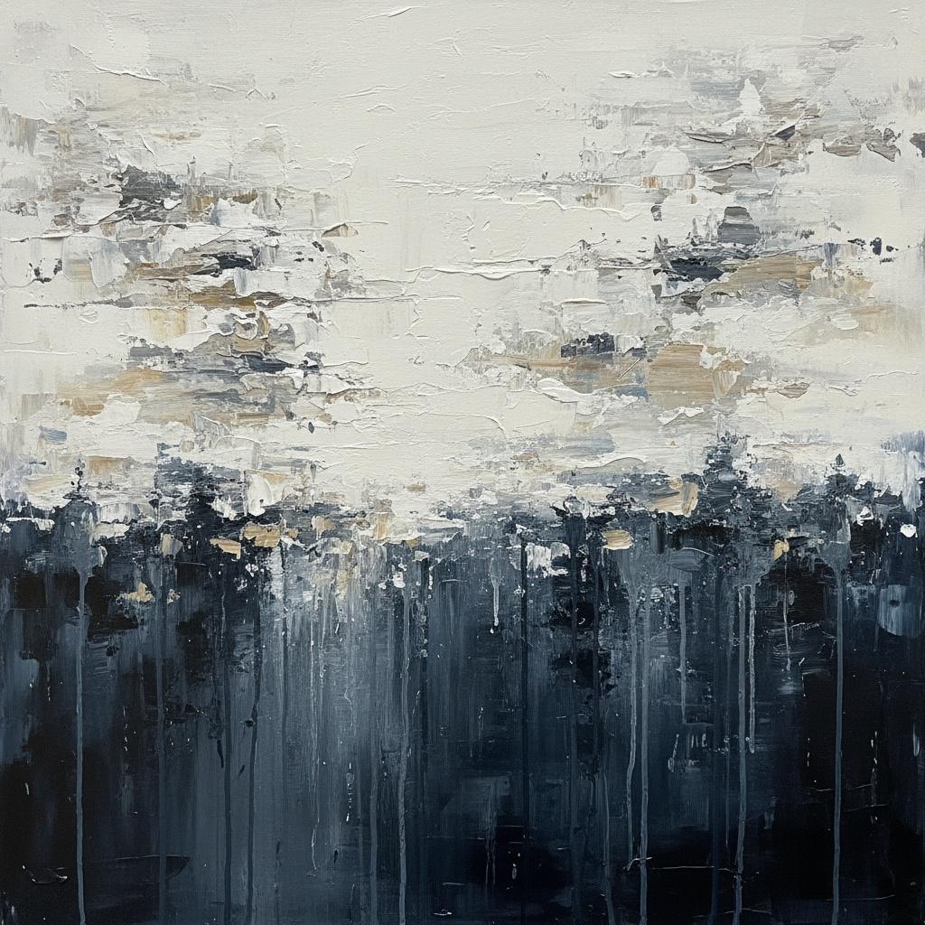 Ephemeral Heavens Over A Somber Descent In Monochromatic Impasto Layers — Christian Noiret