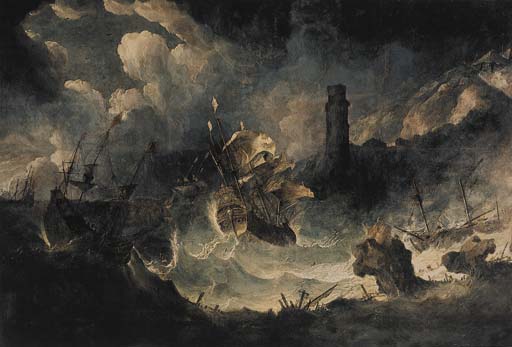 A Coastal Landscape With Ships In A Storm — Antonio Maria Marini