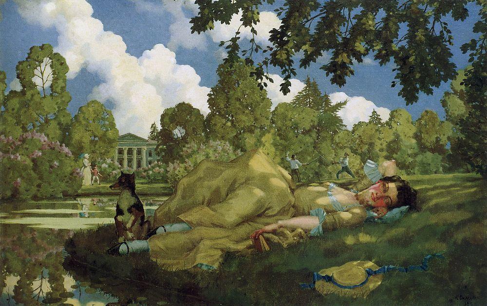 Sleeping Young Woman In Park — Konstantin Andreevic Somov