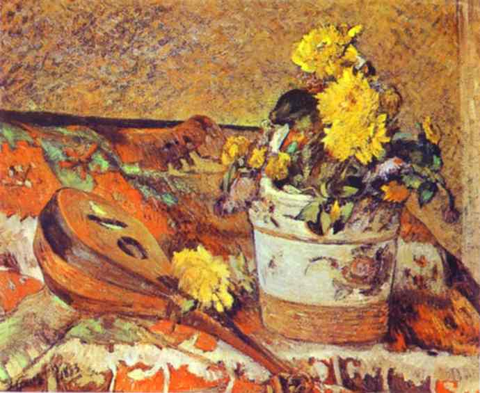 Mandolina And Flowers — Eugène Henri Paul Gauguin