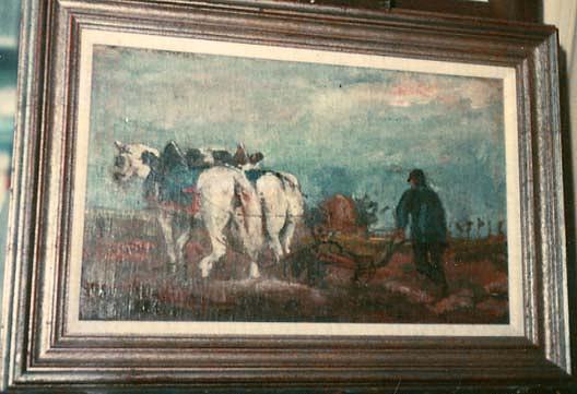 Landscape, Farmer Plowing Field, (painting) — Edward Mitchell Bannister