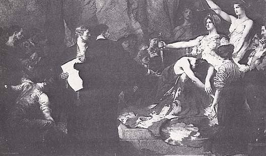 Justice Pitches Her Tent In The Coal Fields, (painting) — Edwin Howlan