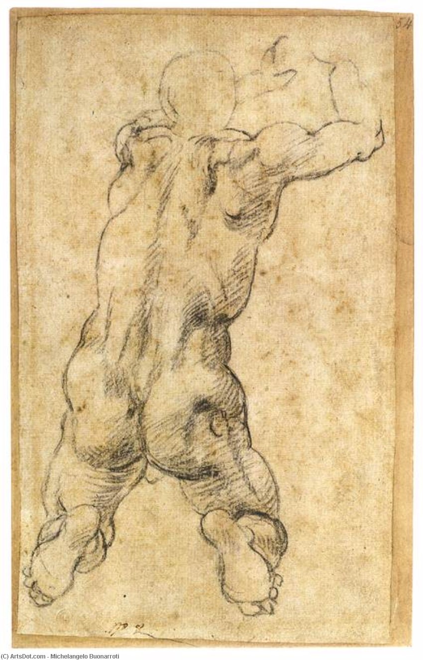 Kneeling Male Nude, Seen From The Rear — Michelangelo Buonarroti