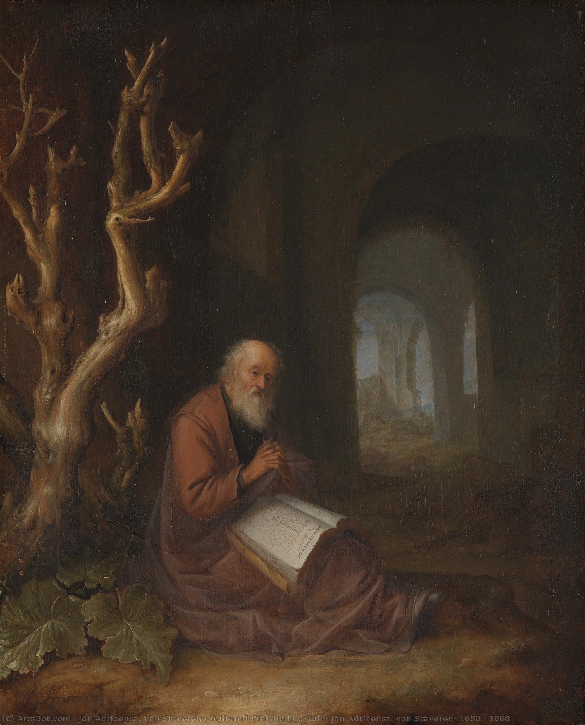 A Hermit Praying In A Ruin, Jan Adriaensz. Van Staveren, 1650 - 1668 — Jan Adriaensz. Van Staveren
