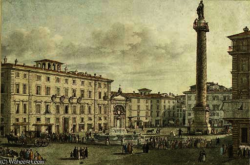 View Of The Piazza Colonna With The Column Antoninus, Rome — Victor Jean Nicolle