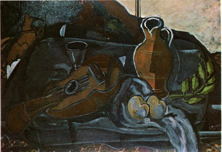 Mandolin, Glass, Pot And Fruit — Georges Braque