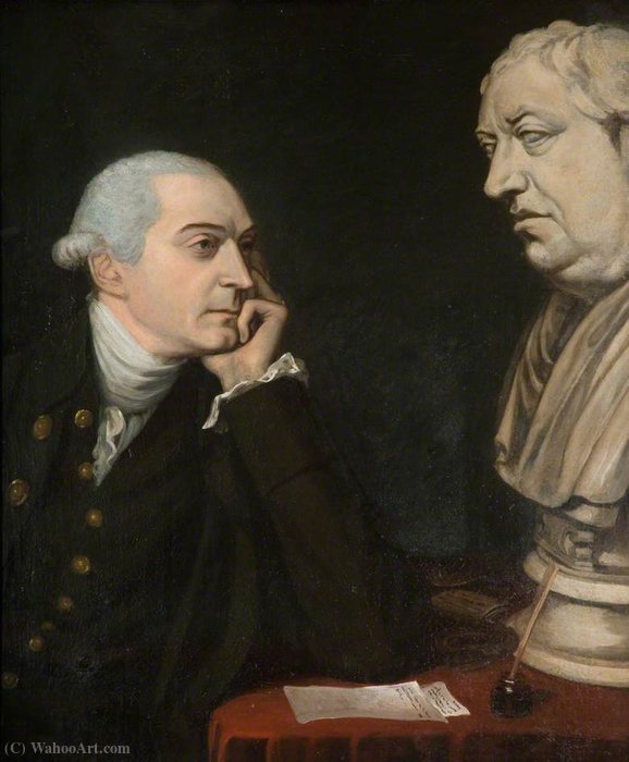 Bennet Langton Contemplating The Nolleken's Bust Of Johnson — Johann Zoffany