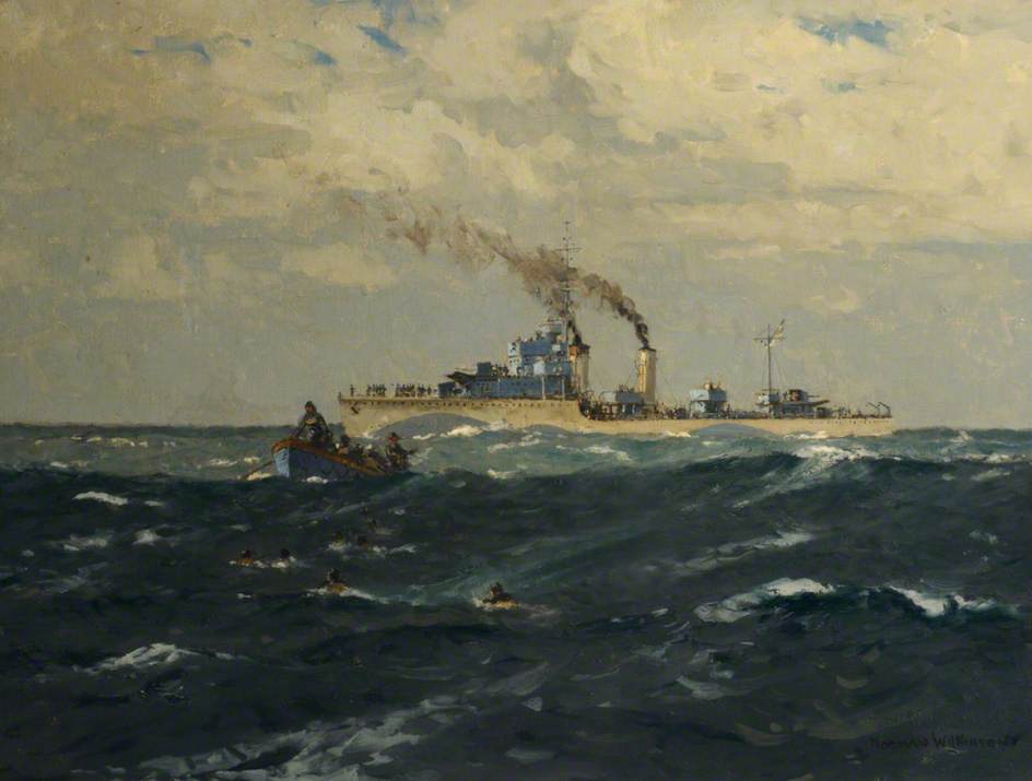A Destroyer Picking Up Submarine Survivors — Norman Wilkinson
