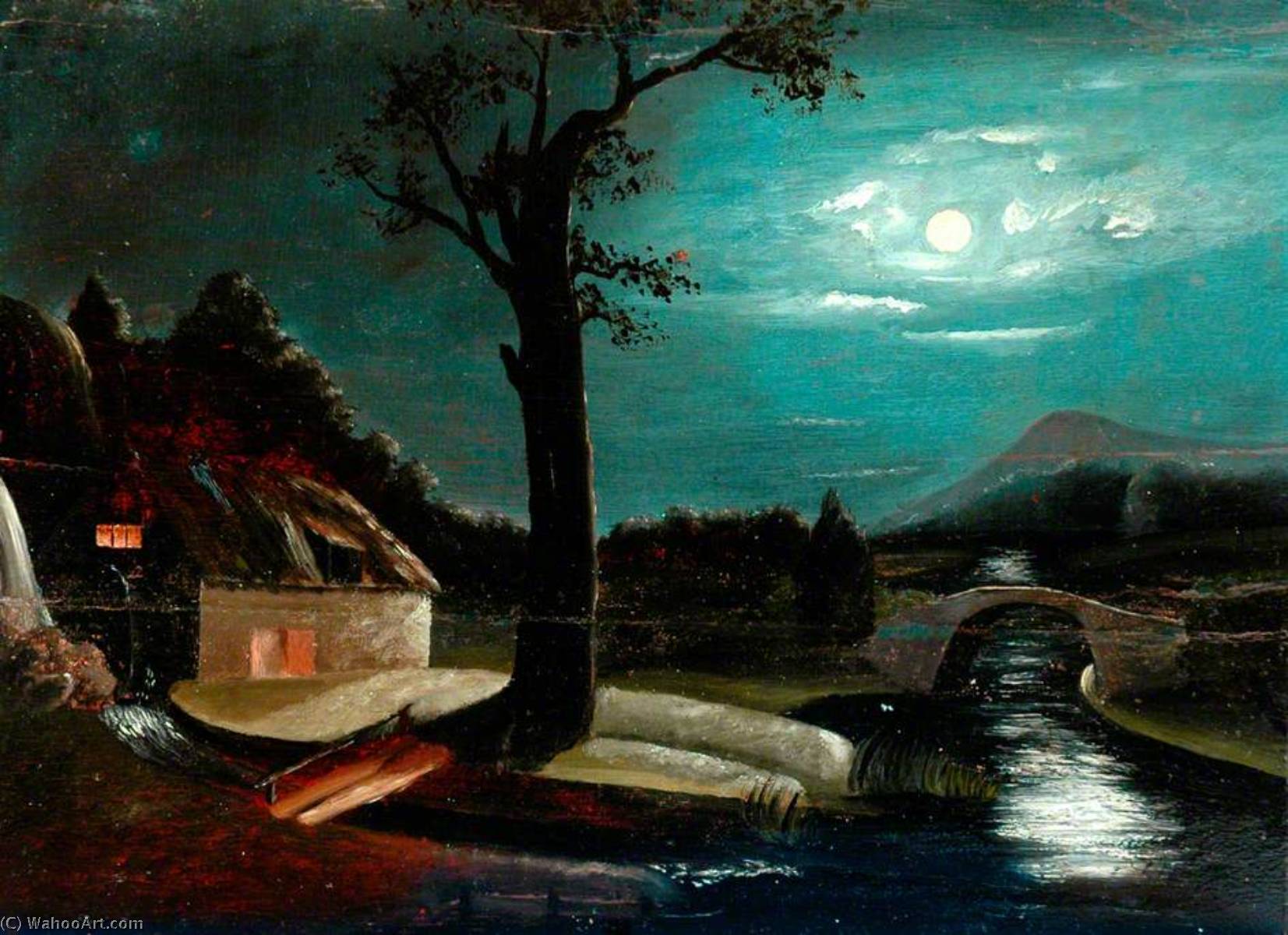 Landscape With Cottage, River And Bridge — Patrick Branwell Brontë