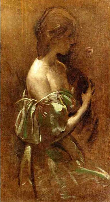 Portrait Of A Woman In An Off-the-shoulder Gown — John White Alexander