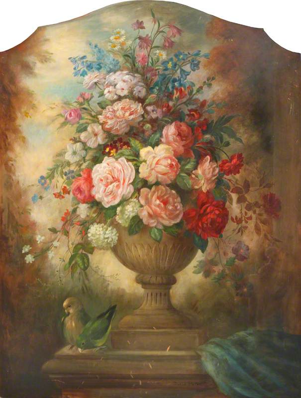 Flowers In An Urn With A Bird (on A Firescreen) — David Paton