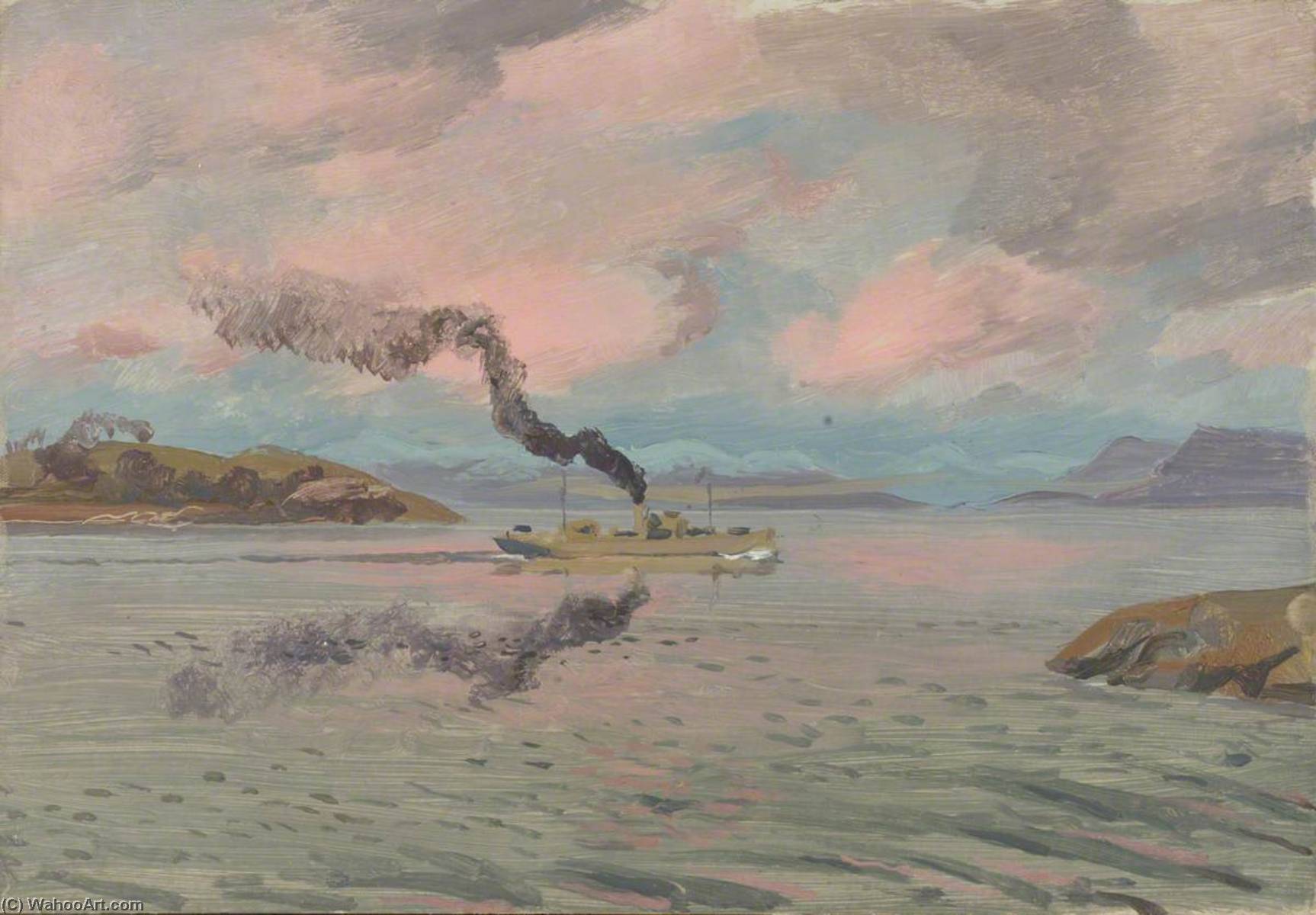 The End Of The Journey A Merchant Vessel Entering The Clyde At Sunrise — Stephen Bone
