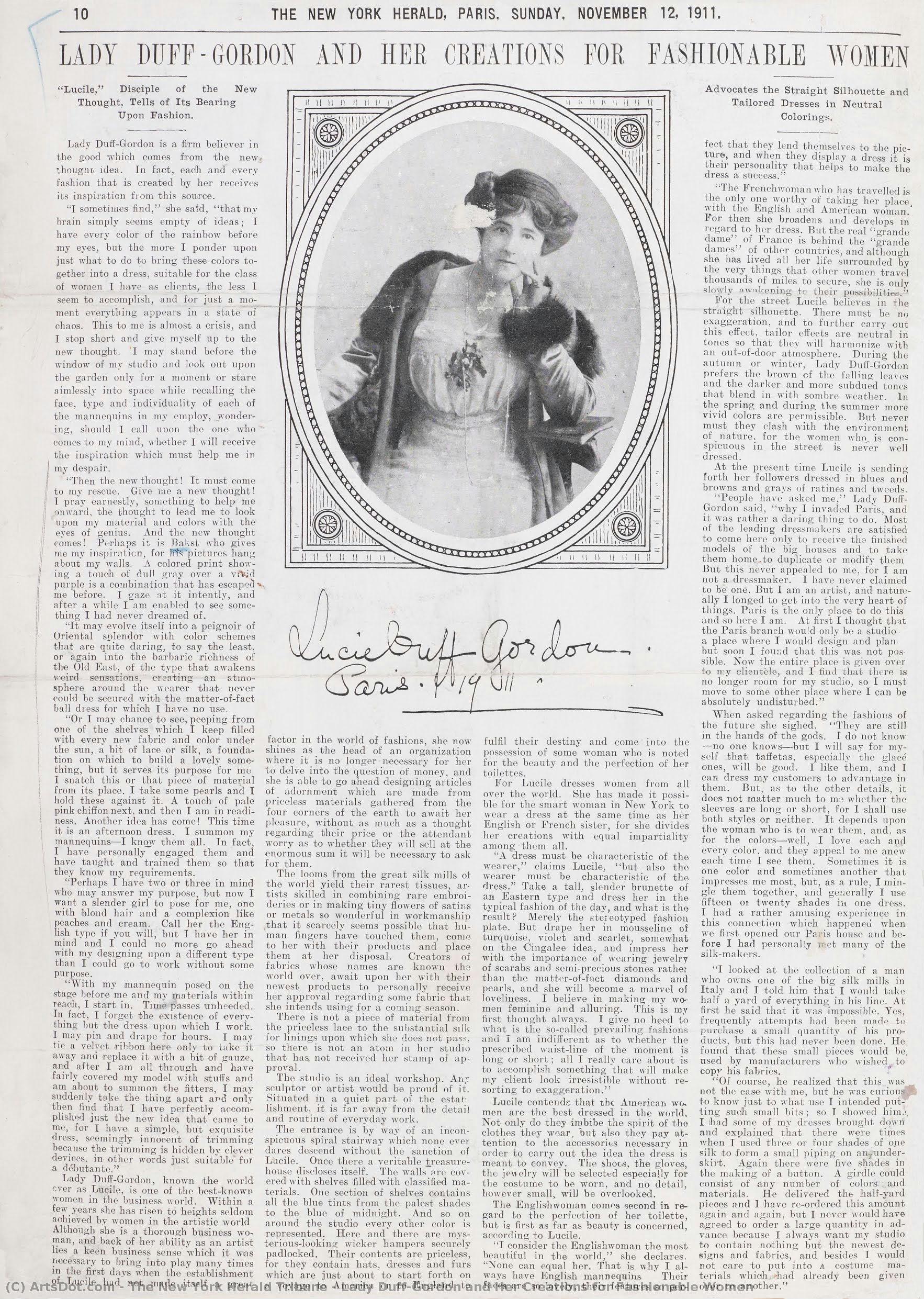 Lady Duff-gordon And Her Creations For Fashionable Women — The New York Herald Tribune