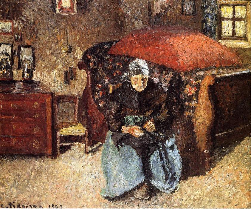 Elderly Woman Mending Old Clothes, Moret — Camille Pissarro